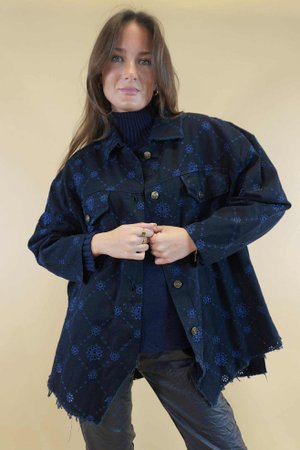 Bloom Broderie Anglais Denim Jacket Navy 